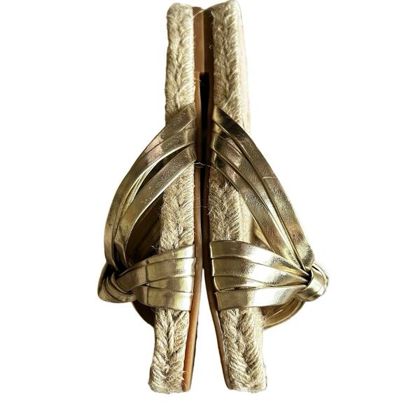 J.CREW Gold Knotted Slide Sandals Metallic Espadrille Woven Flats Size 6 NWOB - Picture 3 of 7